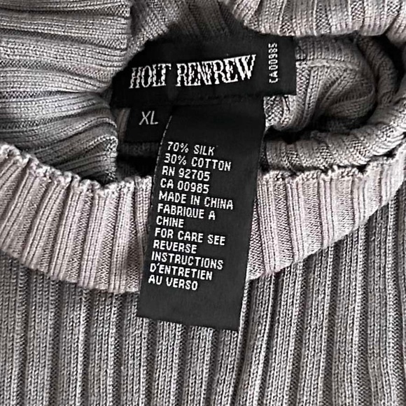 SWEATER, SILK 70%, SIZE XL, GRAY, ROUND NECK, LONG SLEEVES, TURTLENECK, HOLT REN - Picture 4 of 4
